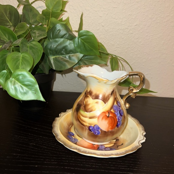 Enesco‎ Small Pitcher And Bowl Vtg 60s Farm Country Style Fruit E2360 Japan - Picture 1 of 12